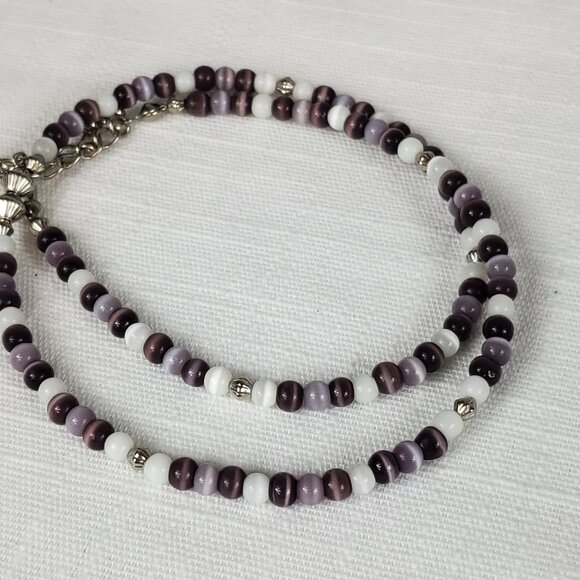Shiny Purple & White Tiny Round Cats Eye Necklace Adjustable - Picture 1 of 6